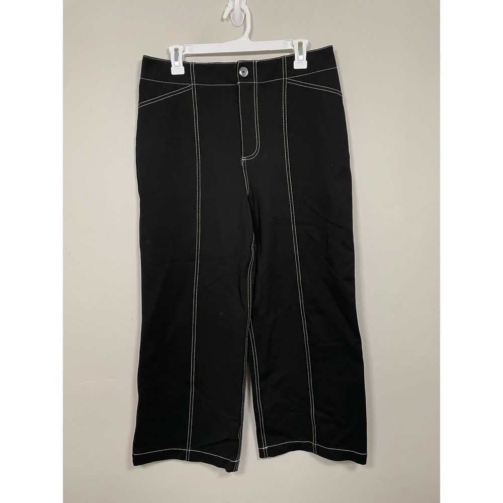 Bailey 44 Contrast Stitch Wide Leg Pants in Black Size 12 Modern‎ Minimalist